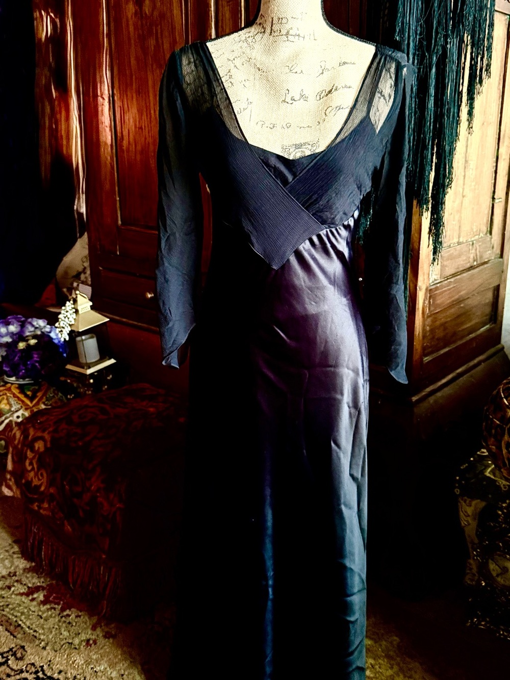 Jones New York Black Satin sheer Midi Dress